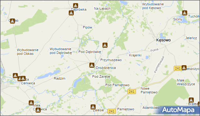 mapa Przymuszewo gmina Kęsowo, Przymuszewo gmina Kęsowo na mapie Targeo