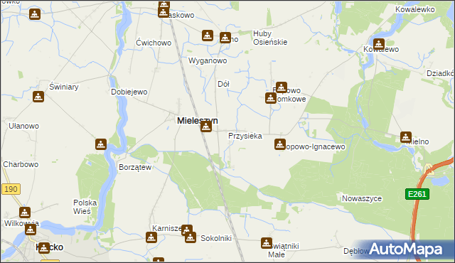 mapa Przysieka gmina Mieleszyn, Przysieka gmina Mieleszyn na mapie Targeo