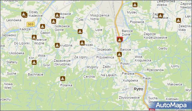 mapa Przysietnica gmina Stary Sącz, Przysietnica gmina Stary Sącz na mapie Targeo