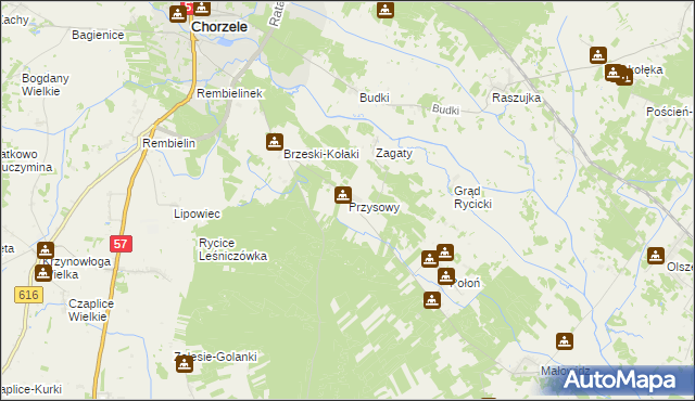 mapa Przysowy gmina Chorzele, Przysowy gmina Chorzele na mapie Targeo