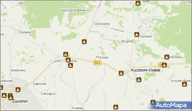 mapa Przyspa gmina Kuczbork-Osada, Przyspa gmina Kuczbork-Osada na mapie Targeo