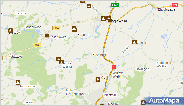 mapa Przystronie gmina Łagiewniki, Przystronie gmina Łagiewniki na mapie Targeo