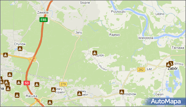 mapa Przytok gmina Zabór, Przytok gmina Zabór na mapie Targeo