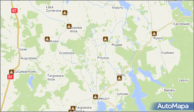 mapa Przytuły gmina Dźwierzuty, Przytuły gmina Dźwierzuty na mapie Targeo