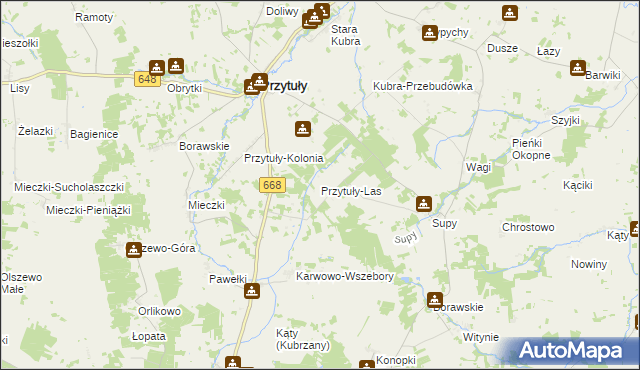 mapa Przytuły-Las, Przytuły-Las na mapie Targeo