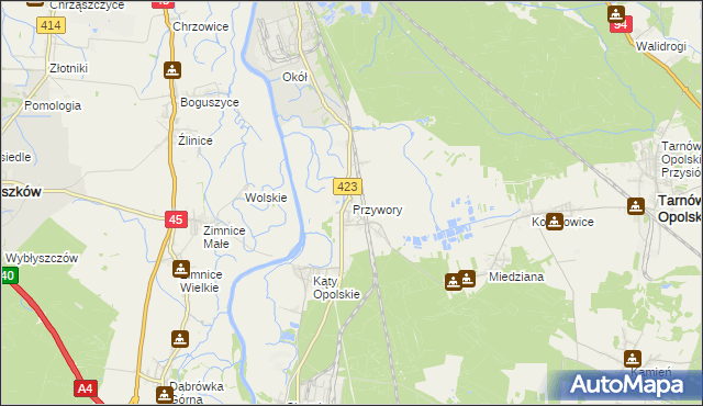 mapa Przywory gmina Tarnów Opolski, Przywory gmina Tarnów Opolski na mapie Targeo