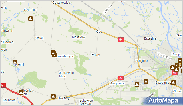 mapa Psary gmina Oława, Psary gmina Oława na mapie Targeo
