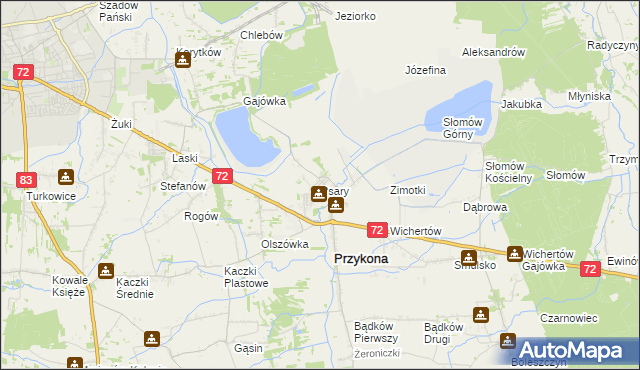 mapa Psary gmina Przykona, Psary gmina Przykona na mapie Targeo