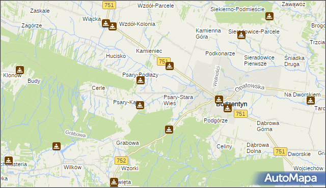 mapa Psary-Stara Wieś gmina Bodzentyn, Psary-Stara Wieś gmina Bodzentyn na mapie Targeo