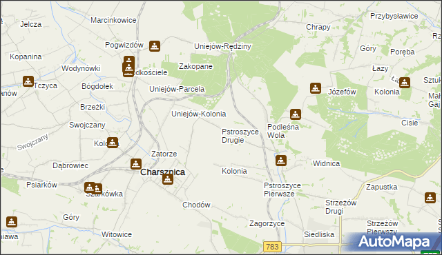 mapa Pstroszyce Drugie, Pstroszyce Drugie na mapie Targeo