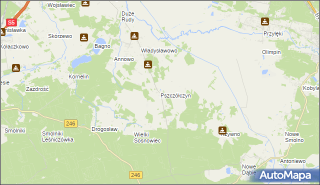 mapa Pszczółczyn gmina Łabiszyn, Pszczółczyn gmina Łabiszyn na mapie Targeo