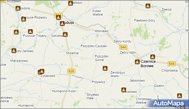 mapa Pszczółki Górne, Pszczółki Górne na mapie Targeo