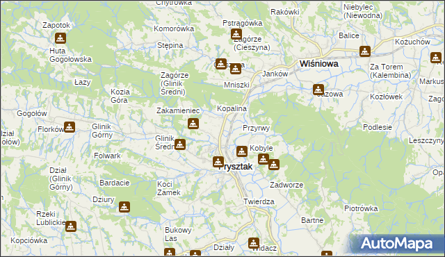 mapa Pułanki gmina Frysztak, Pułanki gmina Frysztak na mapie Targeo