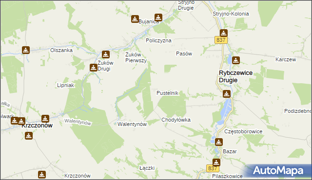 mapa Pustelnik gmina Krzczonów, Pustelnik gmina Krzczonów na mapie Targeo