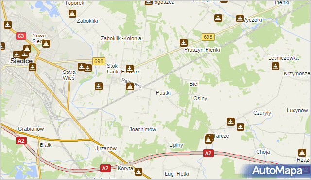 mapa Pustki gmina Siedlce, Pustki gmina Siedlce na mapie Targeo