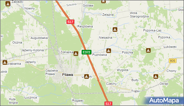 mapa Puznówka, Puznówka na mapie Targeo