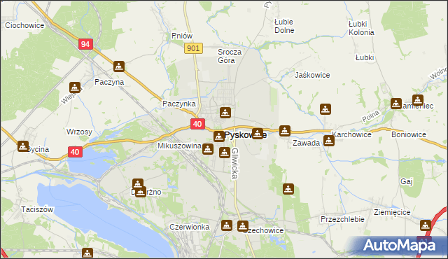 mapa Pyskowice powiat gliwicki, Pyskowice powiat gliwicki na mapie Targeo