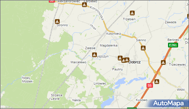 mapa Pyszczyn gmina Dobrcz, Pyszczyn gmina Dobrcz na mapie Targeo