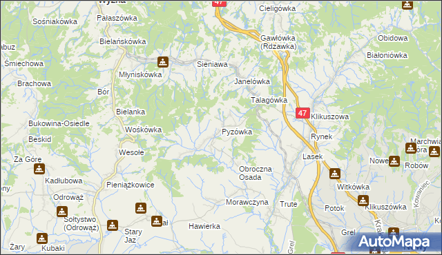 mapa Pyzówka, Pyzówka na mapie Targeo