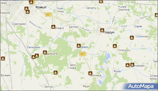 mapa Rabędy gmina Troszyn, Rabędy gmina Troszyn na mapie Targeo