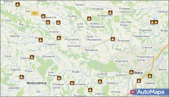 mapa Racławice gmina Biecz, Racławice gmina Biecz na mapie Targeo