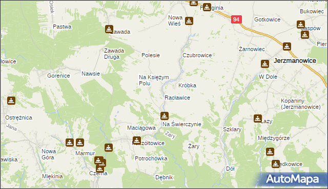 mapa Racławice gmina Jerzmanowice-Przeginia, Racławice gmina Jerzmanowice-Przeginia na mapie Targeo