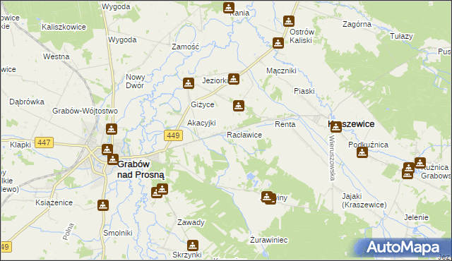 mapa Racławice gmina Kraszewice, Racławice gmina Kraszewice na mapie Targeo