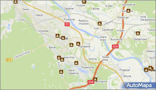 mapa Racławice gmina Nisko, Racławice gmina Nisko na mapie Targeo