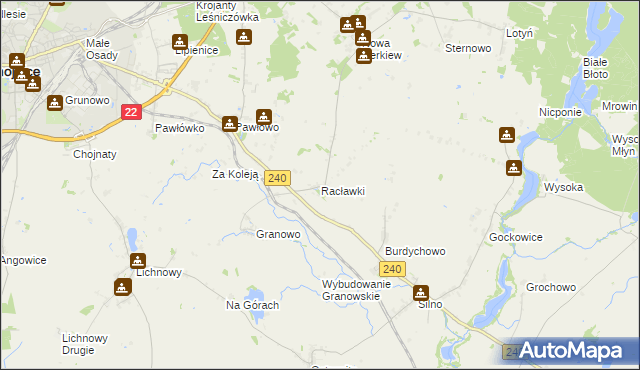 mapa Racławki gmina Chojnice, Racławki gmina Chojnice na mapie Targeo