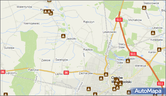 mapa Radłów gmina Raszków, Radłów gmina Raszków na mapie Targeo