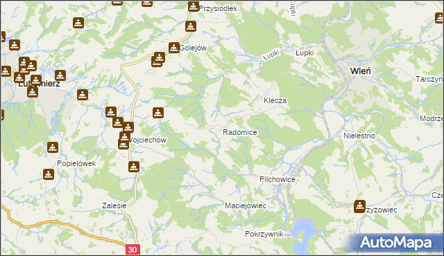 mapa Radomice gmina Wleń, Radomice gmina Wleń na mapie Targeo