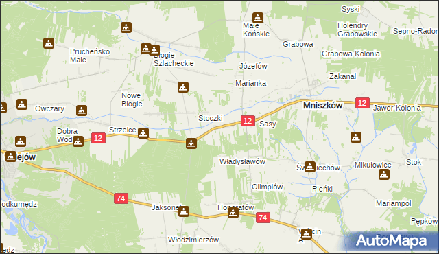 mapa Radonia gmina Mniszków, Radonia gmina Mniszków na mapie Targeo