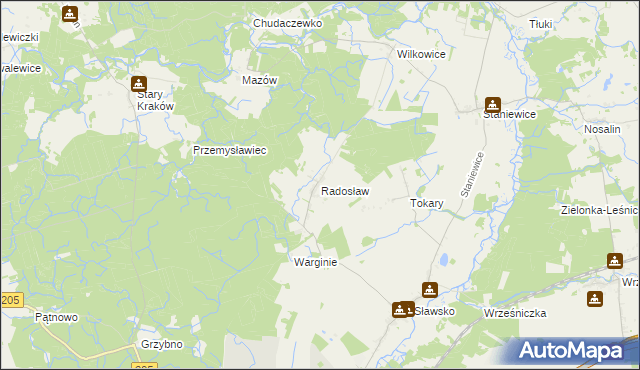 mapa Radosław gmina Sławno, Radosław gmina Sławno na mapie Targeo