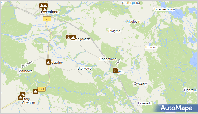 mapa Radostowo gmina Grzmiąca, Radostowo gmina Grzmiąca na mapie Targeo