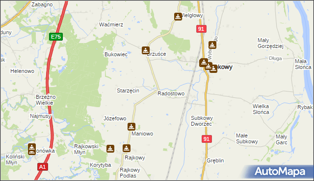 mapa Radostowo gmina Subkowy, Radostowo gmina Subkowy na mapie Targeo