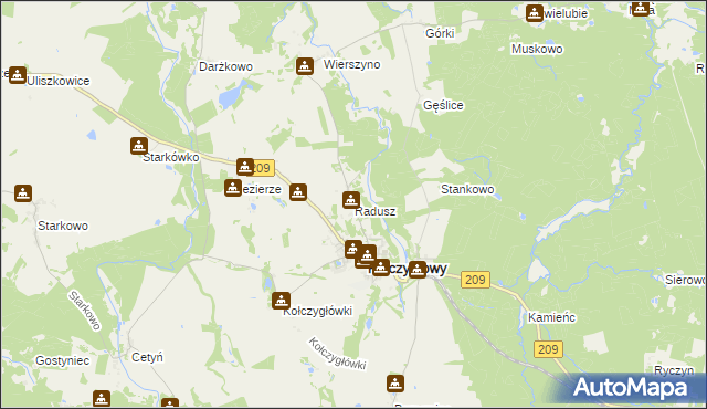 mapa Radusz gmina Kołczygłowy, Radusz gmina Kołczygłowy na mapie Targeo