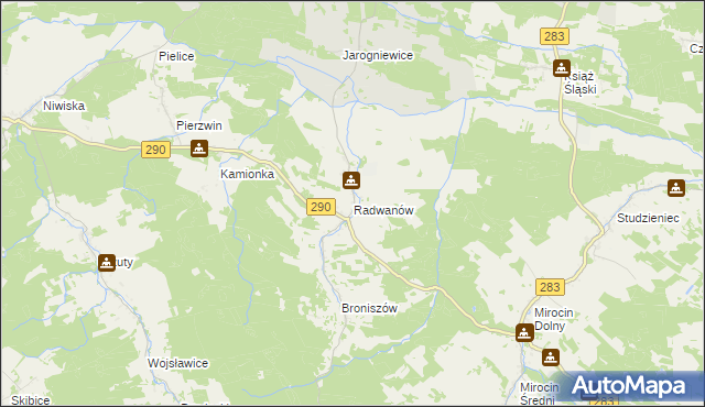 mapa Radwanów gmina Kożuchów, Radwanów gmina Kożuchów na mapie Targeo