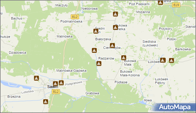 mapa Radzanów gmina Sawin, Radzanów gmina Sawin na mapie Targeo