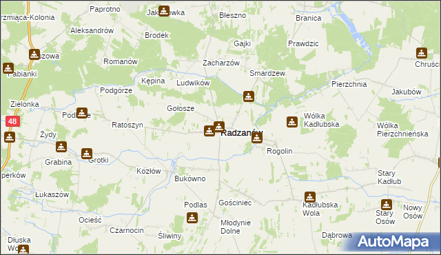 mapa Radzanów powiat białobrzeski, Radzanów powiat białobrzeski na mapie Targeo