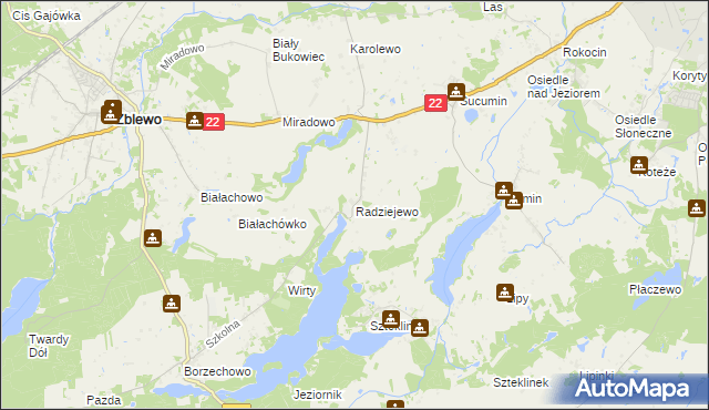 mapa Radziejewo gmina Zblewo, Radziejewo gmina Zblewo na mapie Targeo