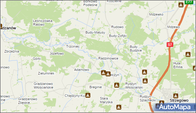 mapa Radzimowice gmina Strzegowo, Radzimowice gmina Strzegowo na mapie Targeo