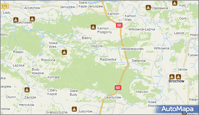 mapa Radziwiłka gmina Młodzieszyn, Radziwiłka gmina Młodzieszyn na mapie Targeo
