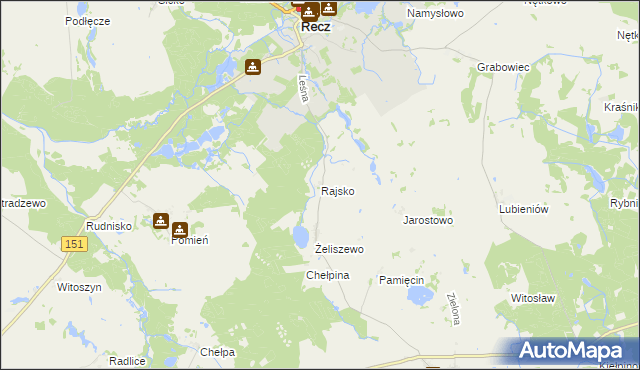 mapa Rajsko gmina Recz, Rajsko gmina Recz na mapie Targeo