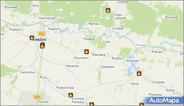 mapa Rakówka gmina Księżpol, Rakówka gmina Księżpol na mapie Targeo