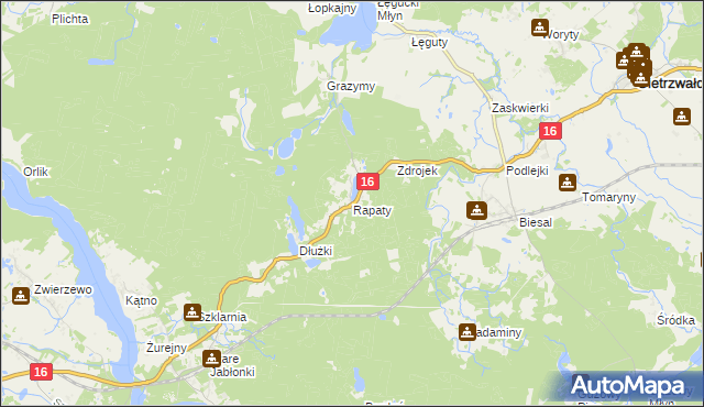 mapa Rapaty gmina Gietrzwałd, Rapaty gmina Gietrzwałd na mapie Targeo