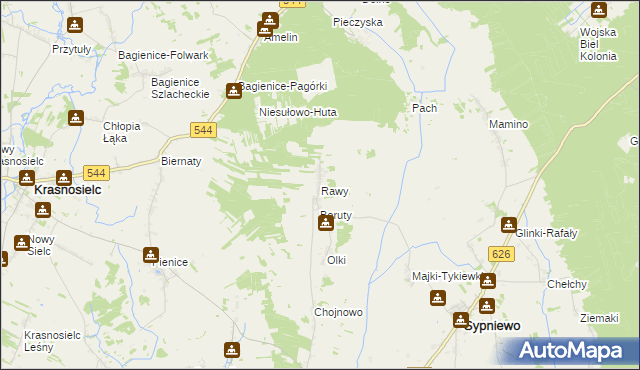 mapa Rawy gmina Sypniewo, Rawy gmina Sypniewo na mapie Targeo