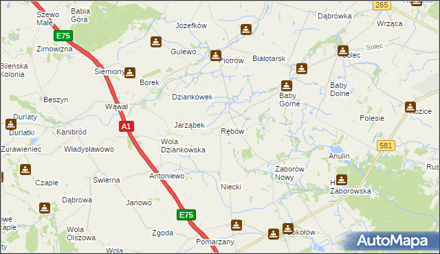 mapa Rębów gmina Gostynin, Rębów gmina Gostynin na mapie Targeo