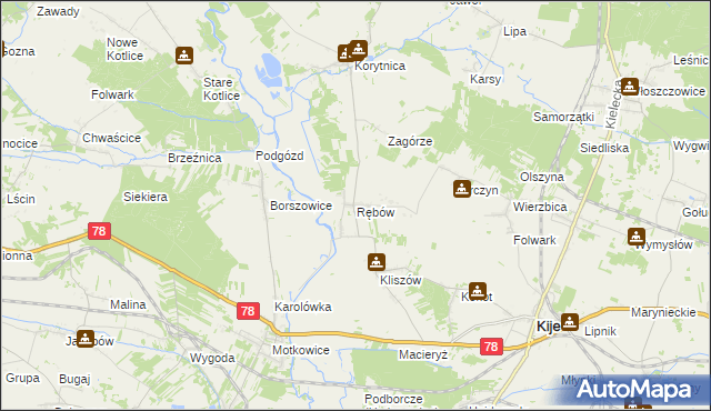 mapa Rębów gmina Kije, Rębów gmina Kije na mapie Targeo