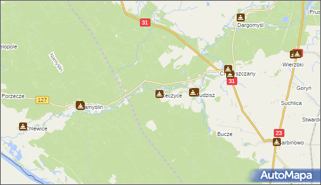 mapa Reczyce gmina Boleszkowice, Reczyce gmina Boleszkowice na mapie Targeo