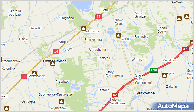 mapa Reczyce gmina Domaniewice, Reczyce gmina Domaniewice na mapie Targeo